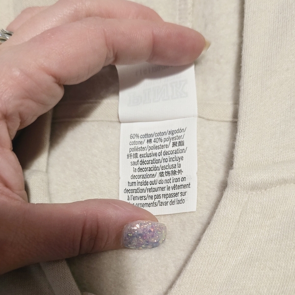 Victoria's Secret PINK cream with leopard print logo cropped hoodie Size L - Picture 3 of 6